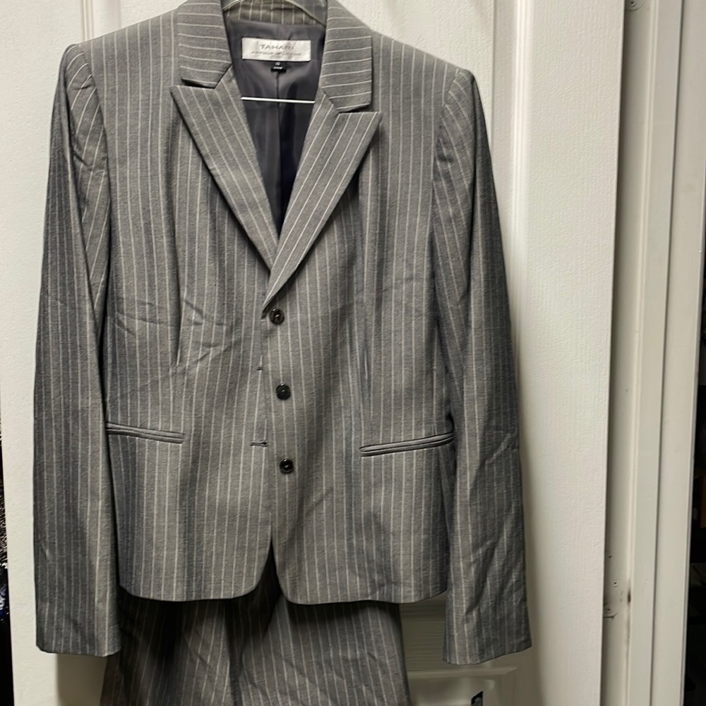 Grey pin striped suit